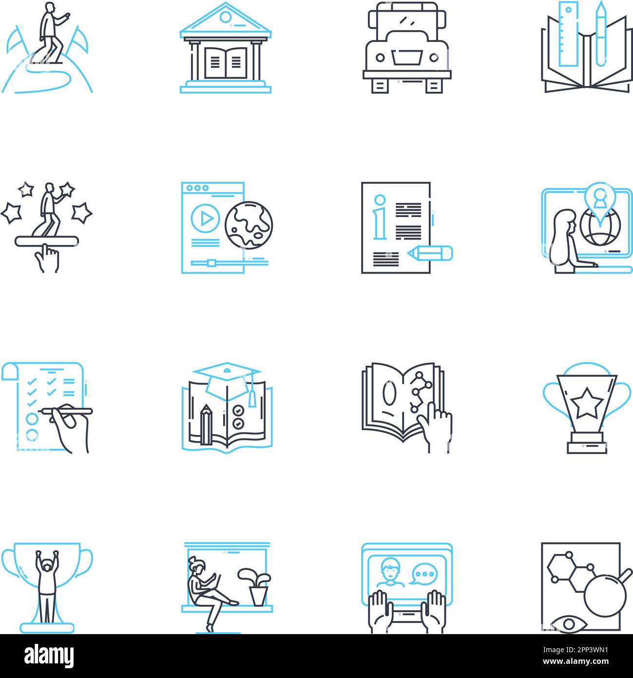 Advanced instruction linear icons set. Critical thinking, Creativity, Innovation, Problem-solving, Collaboration, Communication, Leadership line Stock Vector