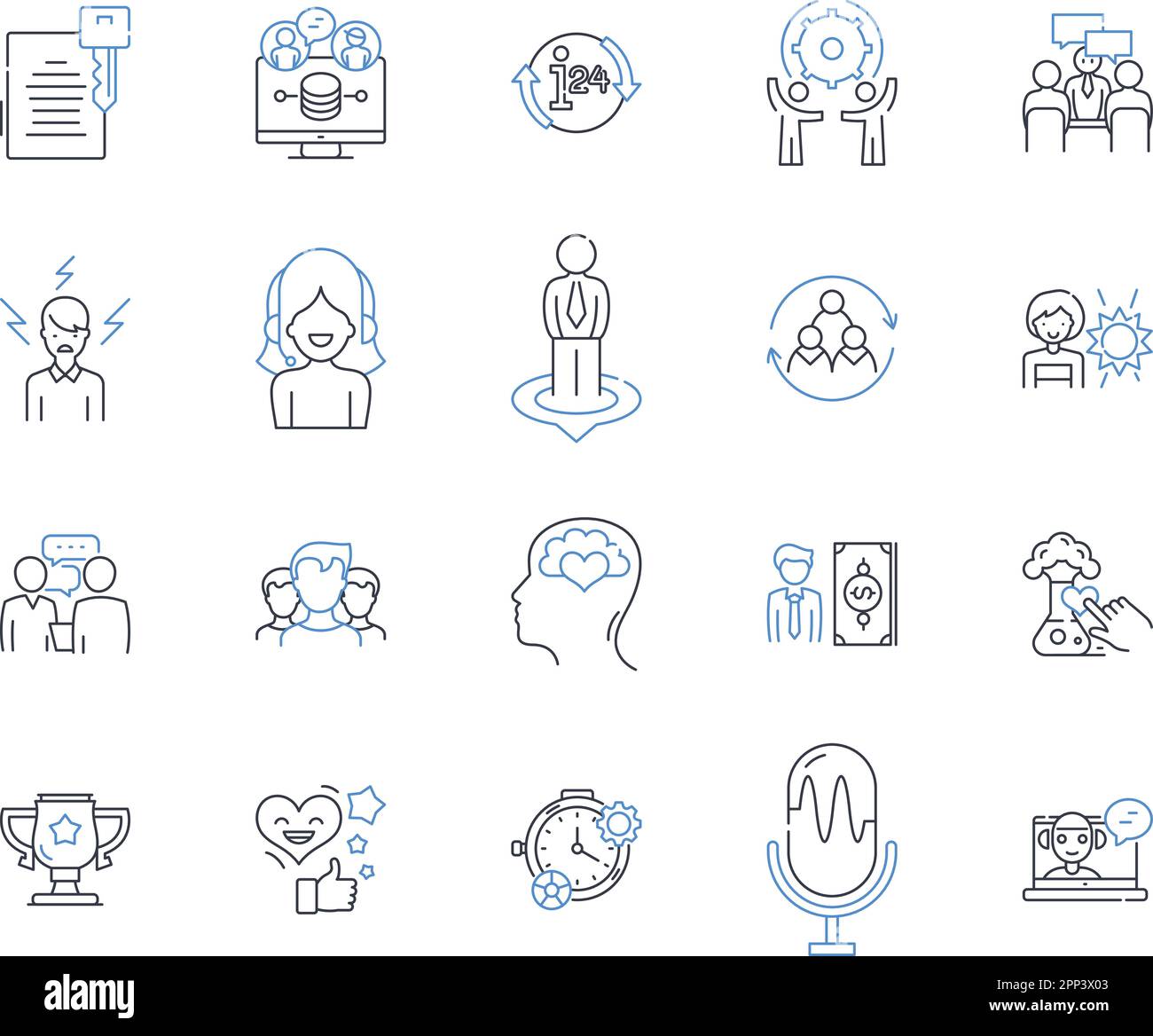 Union practice line icons collection. Bargaining, Collective, Labor, Dispute, Membership, Strike, Grievance vector and linear illustration. Unity Stock Vector