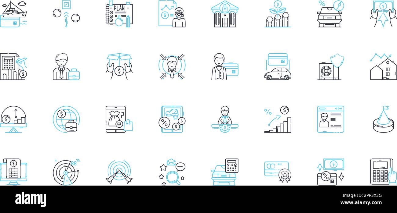 Accounting linear icons set. Balance, Ledger, Income, Expense, Audit, Taxation, Bookkeeping line vector and concept signs. Asset,Liability,Cash Stock Vector