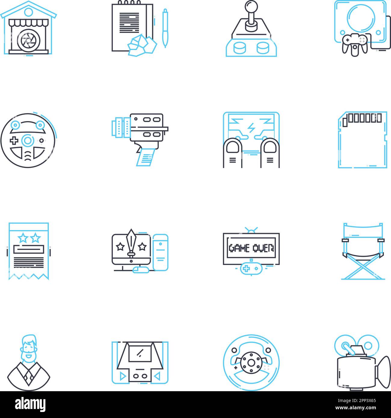 Video production linear icons set. Cinematography, Editing, Lighting