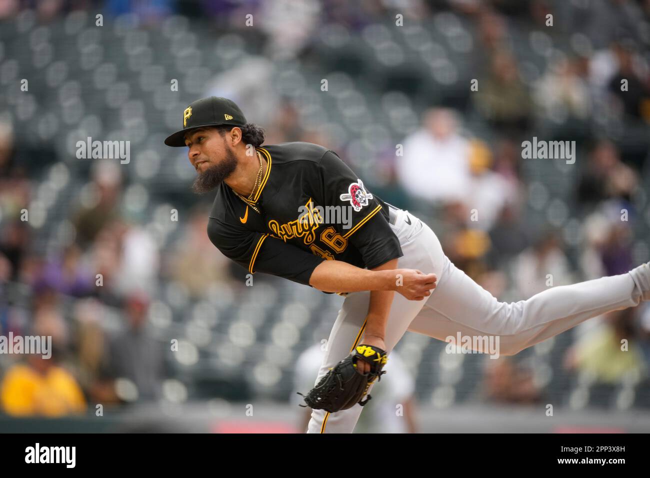 Pittsburgh Pirates relief pitcher Yohan Ramirez (46) in the seventh
