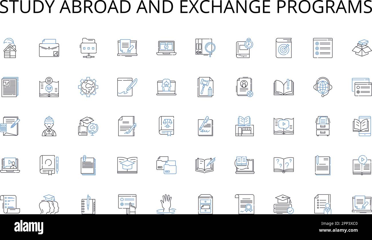 Study abroad and exchange programs line icons collection. Encryption, Firewall, Antivirus, Phishing, Malware, Hacking, Cybercrime vector and linear Stock Vector