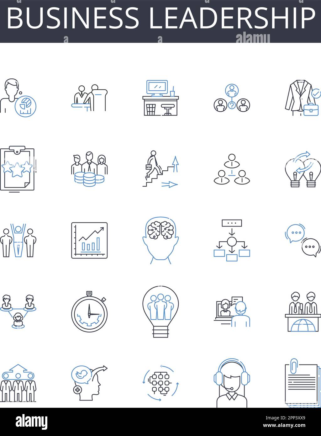 Business leadership line icons collection. Versatility, Resourcefulness, Resilience, Adjustability, Accommodation, Suppleness, Open-mindedness vector Stock Vector