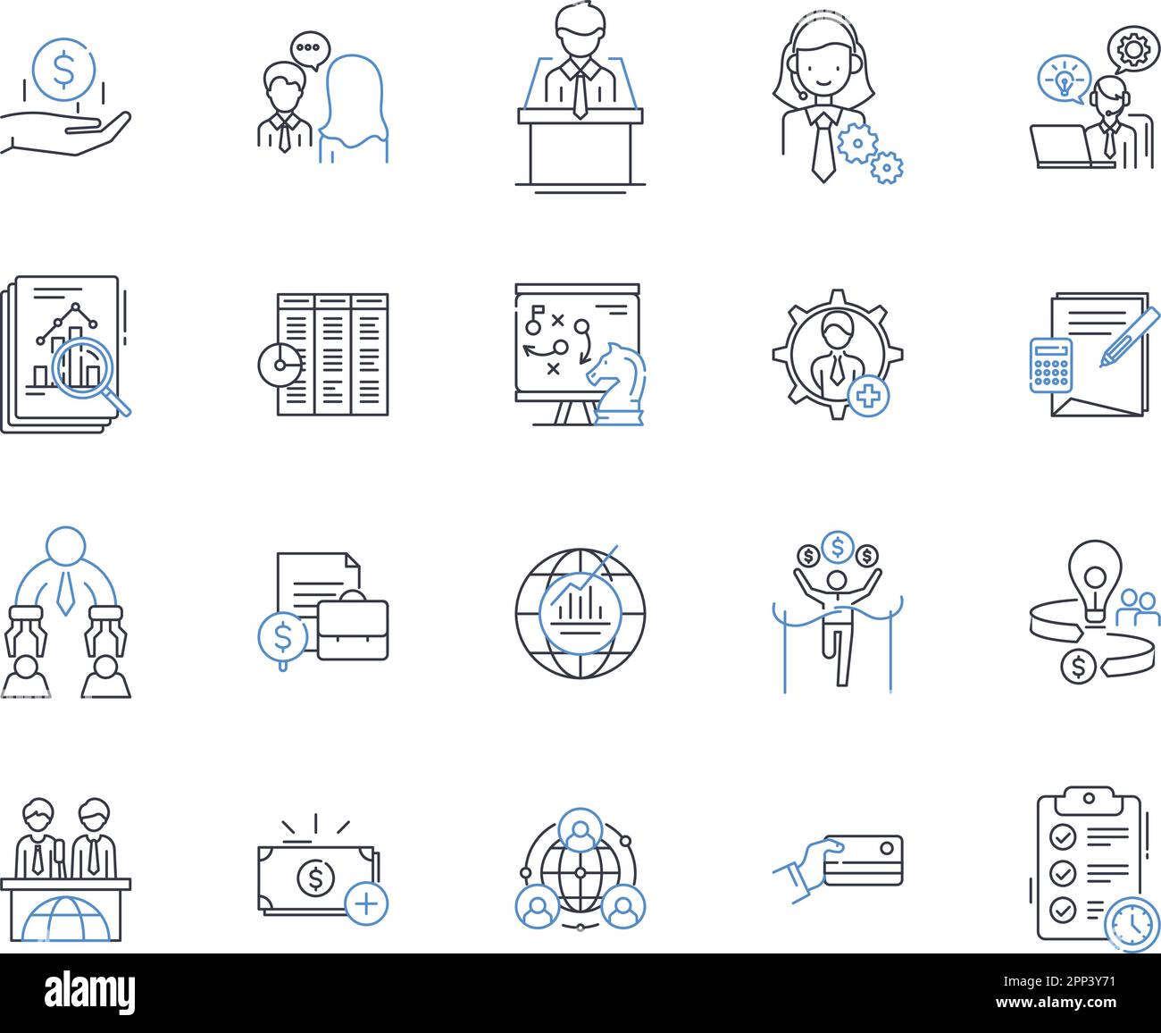Fiscal strategy line icons collection. Budget, Revenue, Expenditure, Deficit, Surplus, Austerity, Taxation vector and linear illustration. Investment Stock Vector