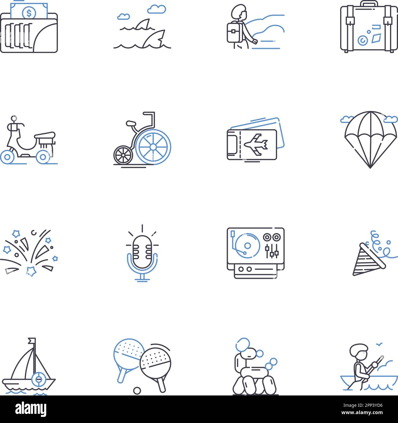 Hiking enthusiasts line icons collection. Mountains, Trails 