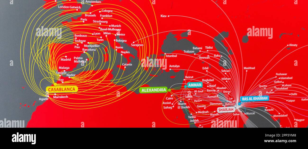 Close up shot of the map with transportation routes and international