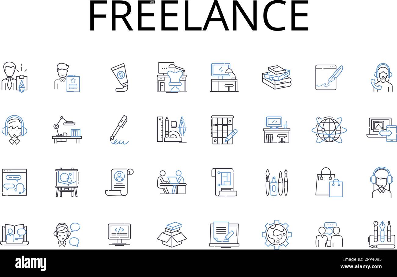 Freelance line icons collection. Independent contractor, Consultant, Self-employed, Soloist, Entrepreneur, Solopreneur, Creative professional vector Stock Vector