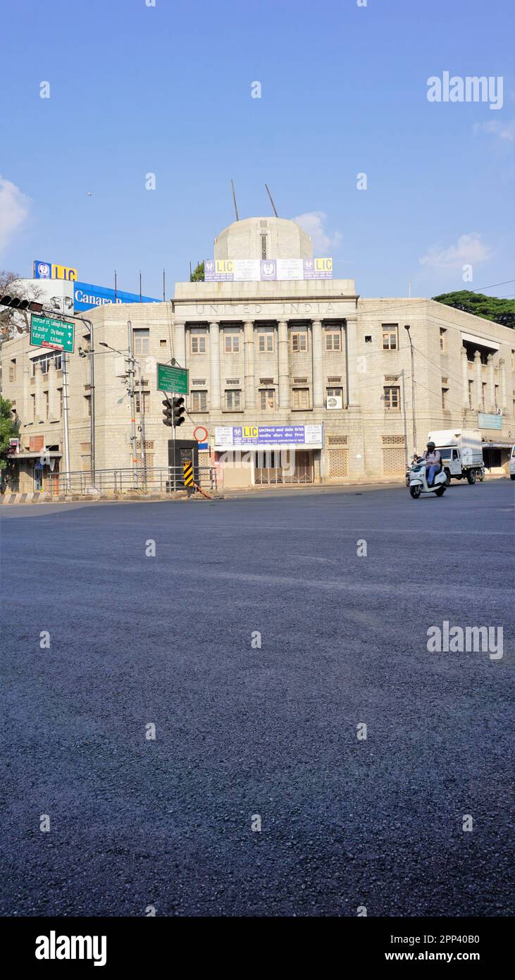 Bangalore,Karnataka,India-April 18 2023: LIC or life insurance corporation of India building JC Road, Corporation Circle with Clear sky background. Stock Photo