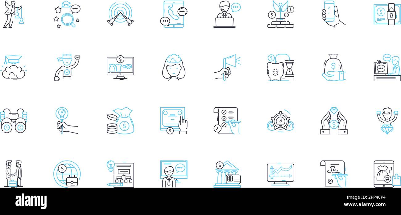 Commercial trade linear icons set. Import, Export, Shipping, Logistics, Distribution, Supply, Sales line vector and concept signs. Marketing Stock Vector