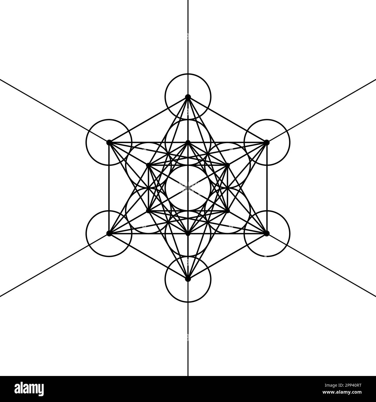 Metatrons Cube,  Flower of Life. Sacred geometry, graphic element Vector isolated Illustration. Mystic icon platonic solids, abstract geometric drawin Stock Vector