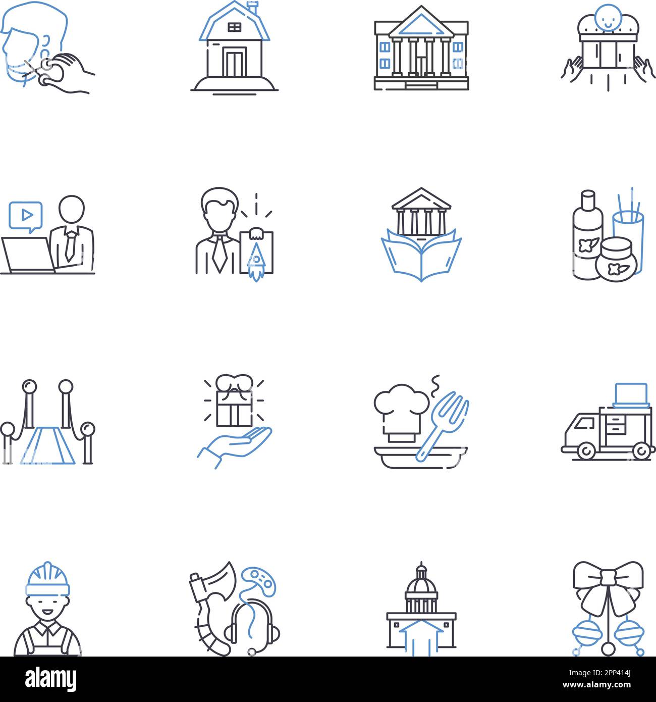 Suburban life line icons collection. Community , Neighborhood , Residential , Bucolic , Homely , Serene , Cozy vector and linear illustration. Safe Stock Vector