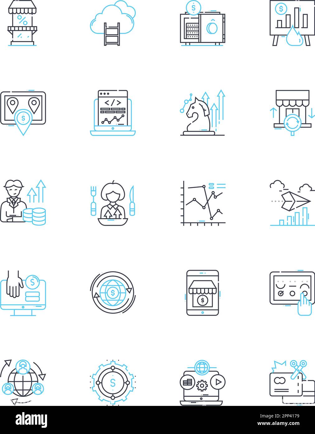 Mtary Policy linear icons set. Inflation, Interest rates, Mtary ...