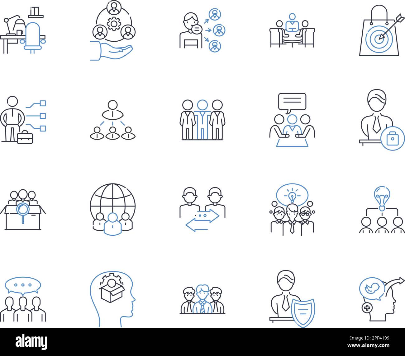 Manipulation workforce line icons collection. Coercion, Brainwashing