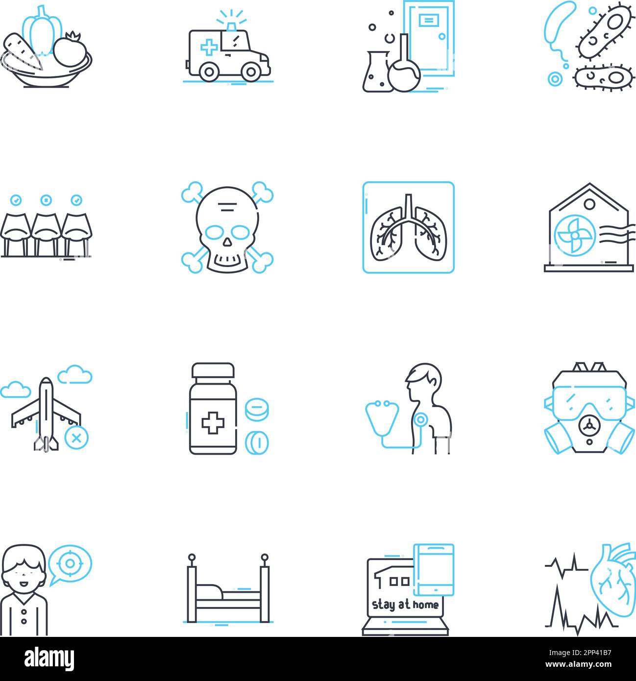 Infection linear icons set. Bacteria, Virus, Contagion, Outbreak, Antibiotics, Pathogens, Epidemic line vector and concept signs. Transmission,Immune Stock Vector
