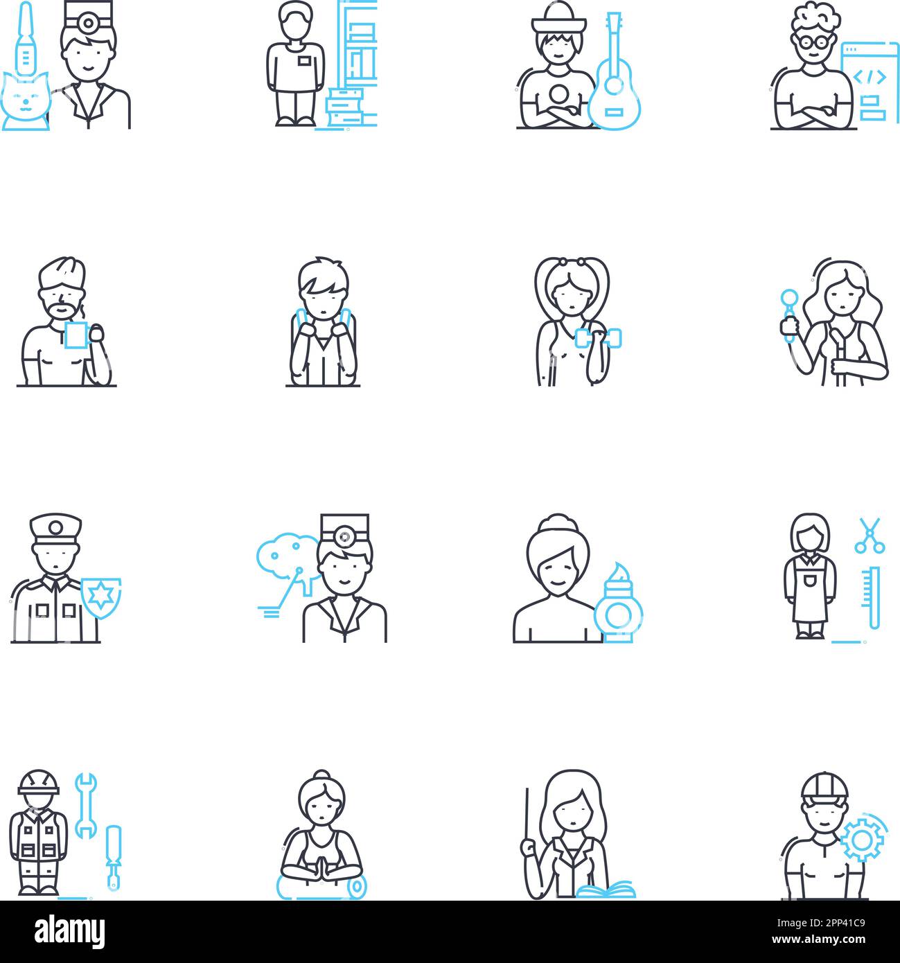 Occupation linear icons set. Doctor, Teacher, Lawyer, Engineer