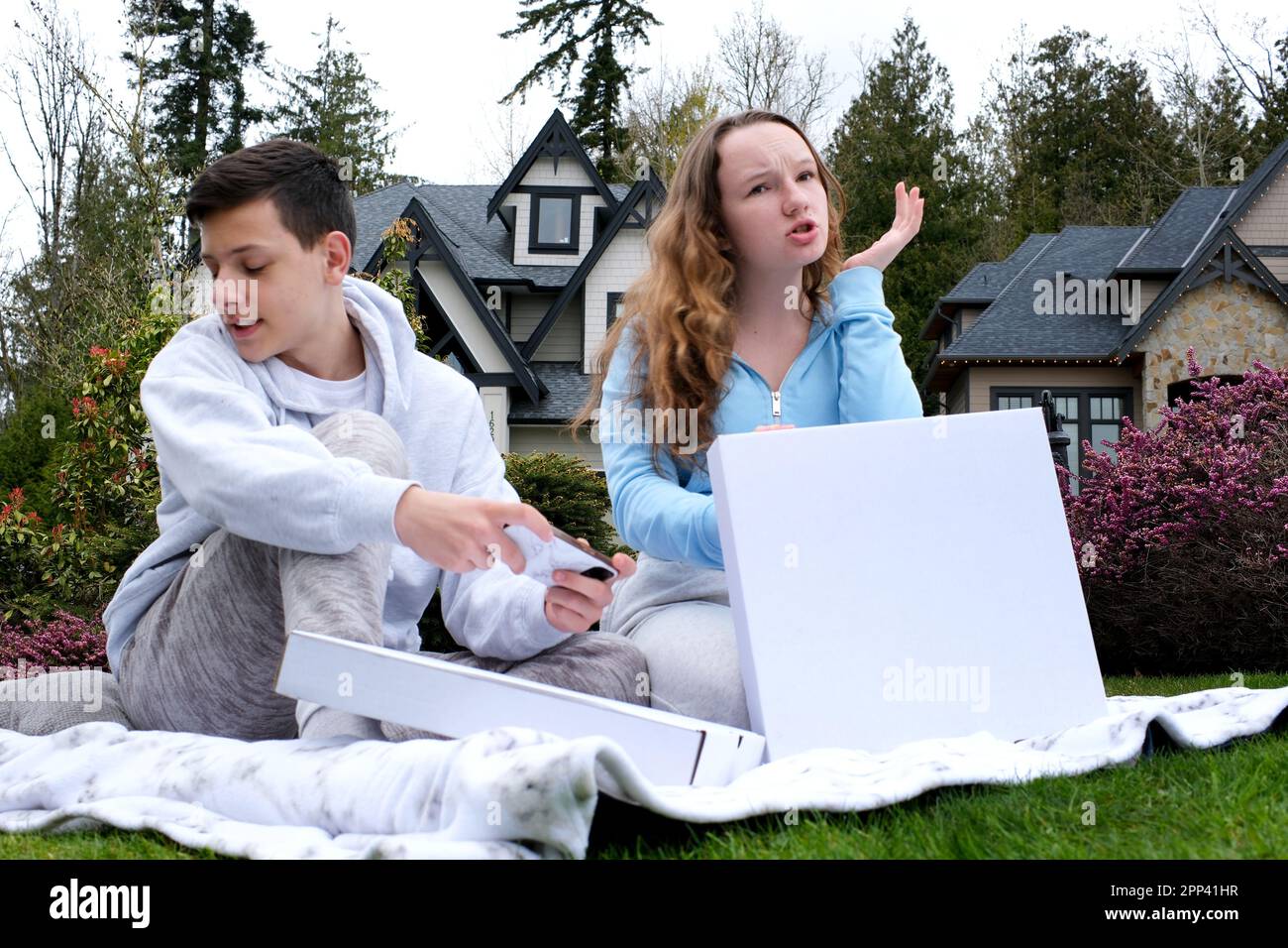 teens swearing solve problem bad date picnic guy on phone girl unhappy