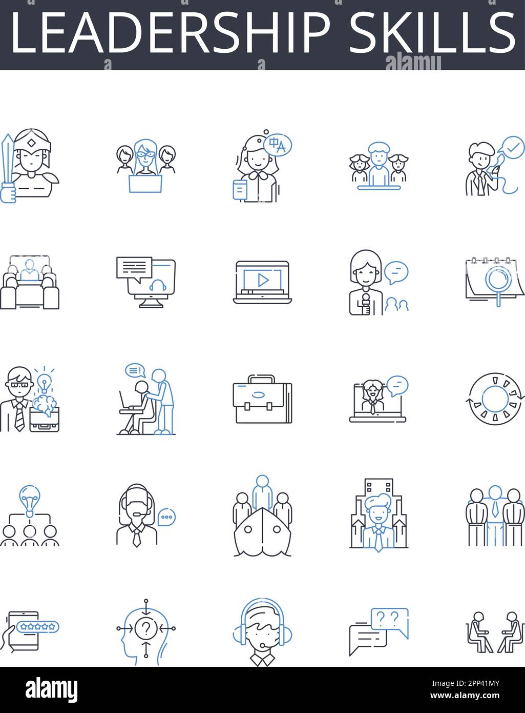 Leadership skills line icons collection. Communication skills, Teamwork