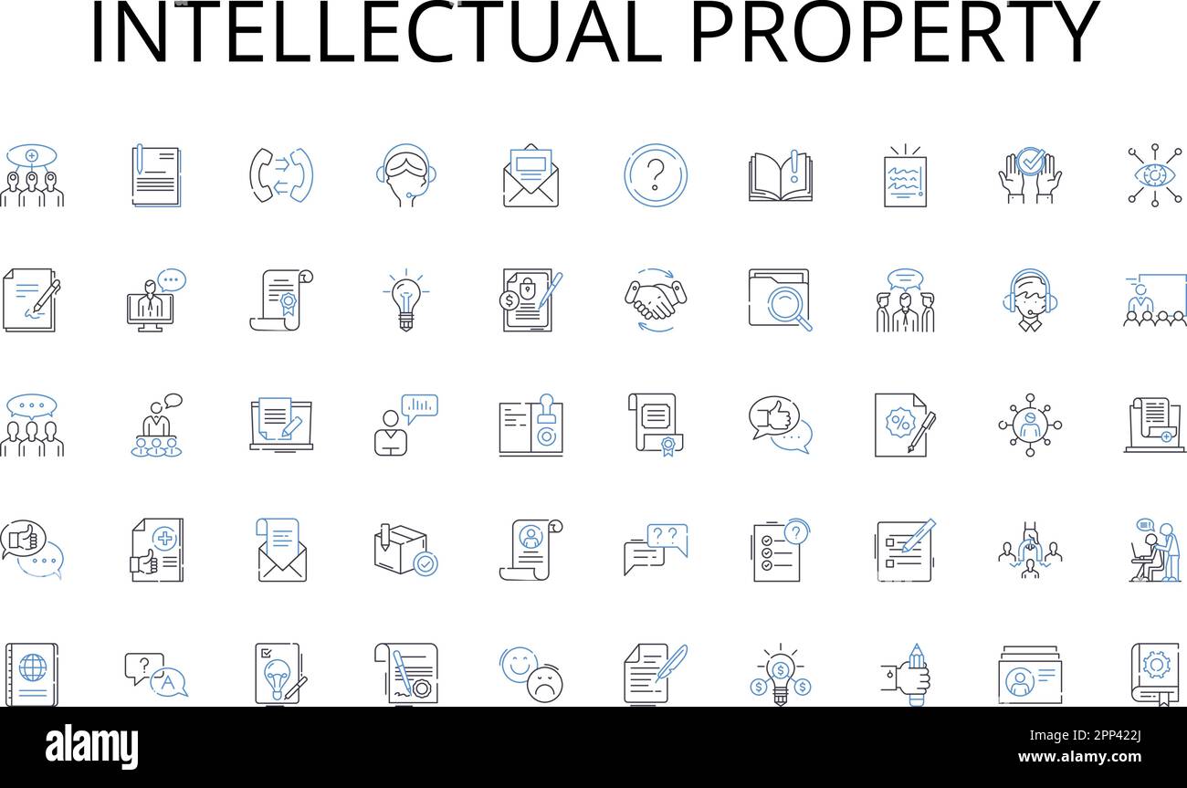 Intellectual property line icons collection. Appliances, Apparel, Beauty, Beverages, Cleaning, Cosmetics, Decor vector and linear illustration Stock Vector