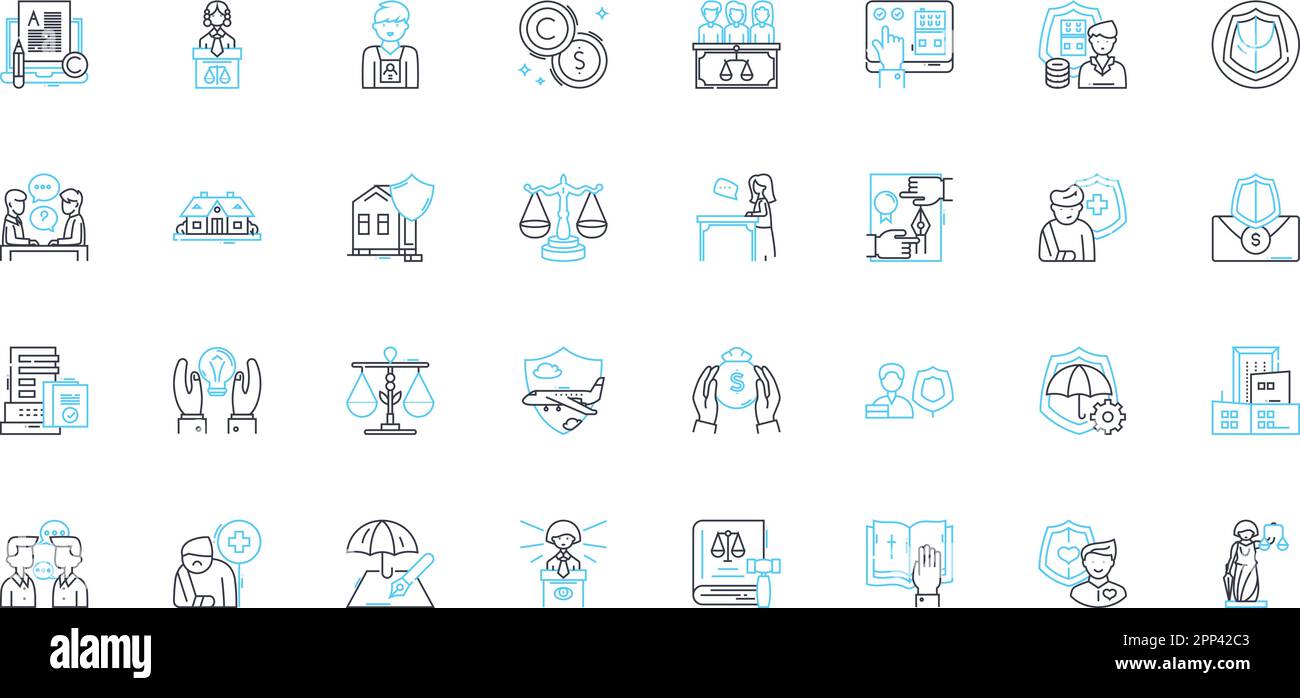 Assurance linear icons set. Confidence, Reliability, Trusrthiness, Security, Certainty, Protection, Safety line vector and concept signs. Guarantee Stock Vector