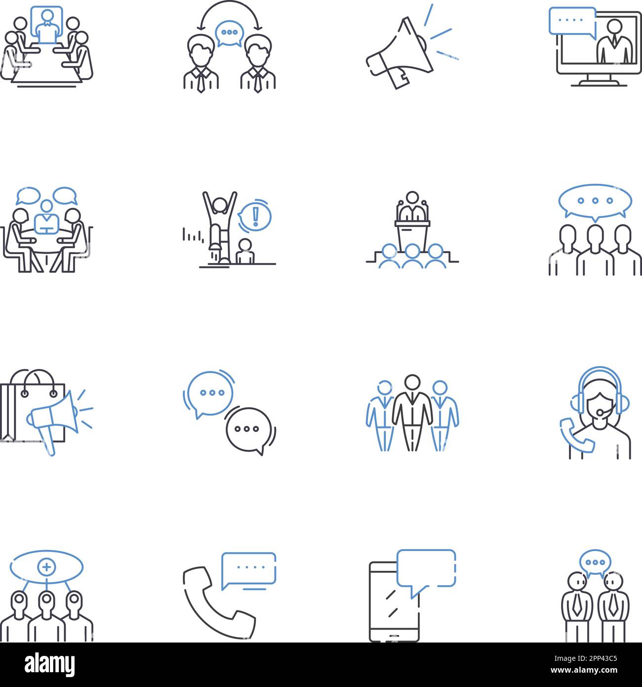 Discussing individuals line icons collection. Personality, Traits, Character, Behavior, Attitude, Perception, Identity vector and linear illustration Stock Vector
