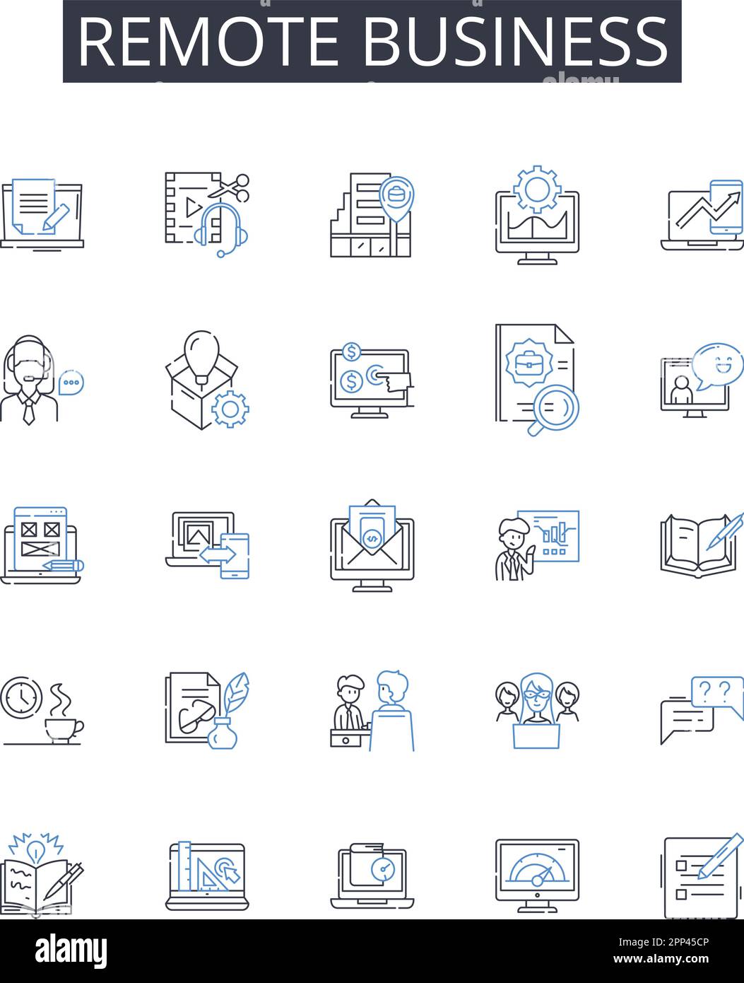 Remote business line icons collection. Retention, Acquisition, Analysis, Loyalty, Engagement, Segmentation, Personalization vector and linear Stock Vector