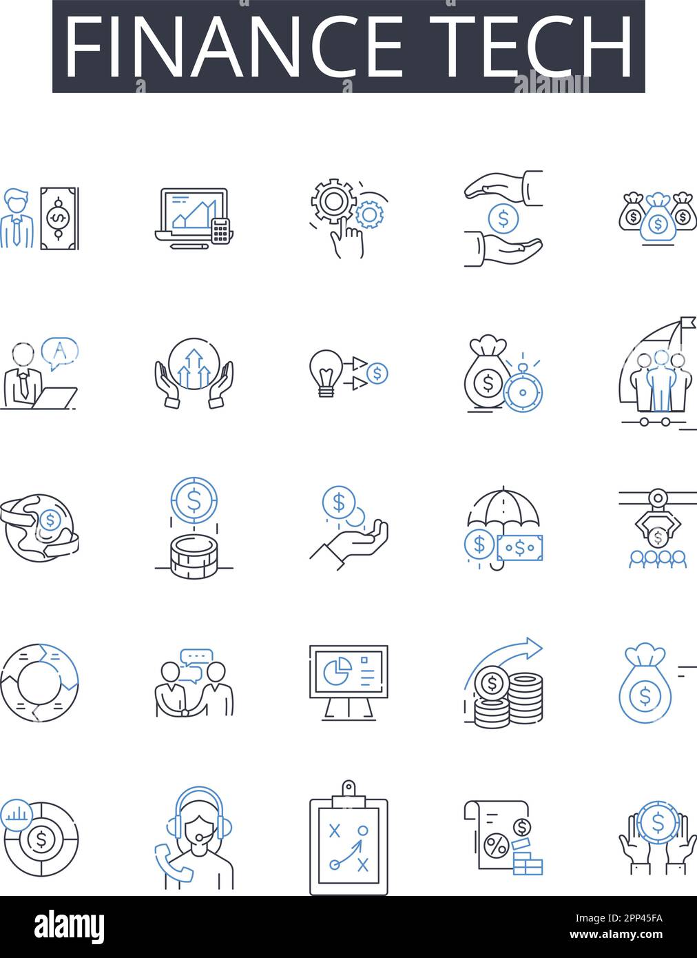 Finance tech line icons collection. Mtary Policy, Interest Rates, Reserve Requirements, Inflation, GDP, Currency, Liquidity vector and linear Stock Vector