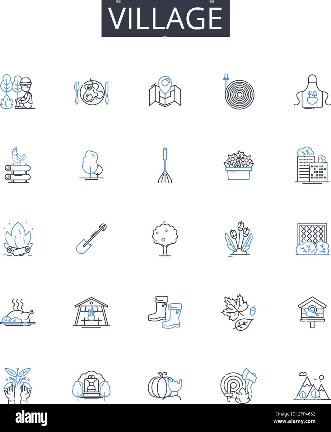 Village line icons collection. Collaboration, Communication, Support ...