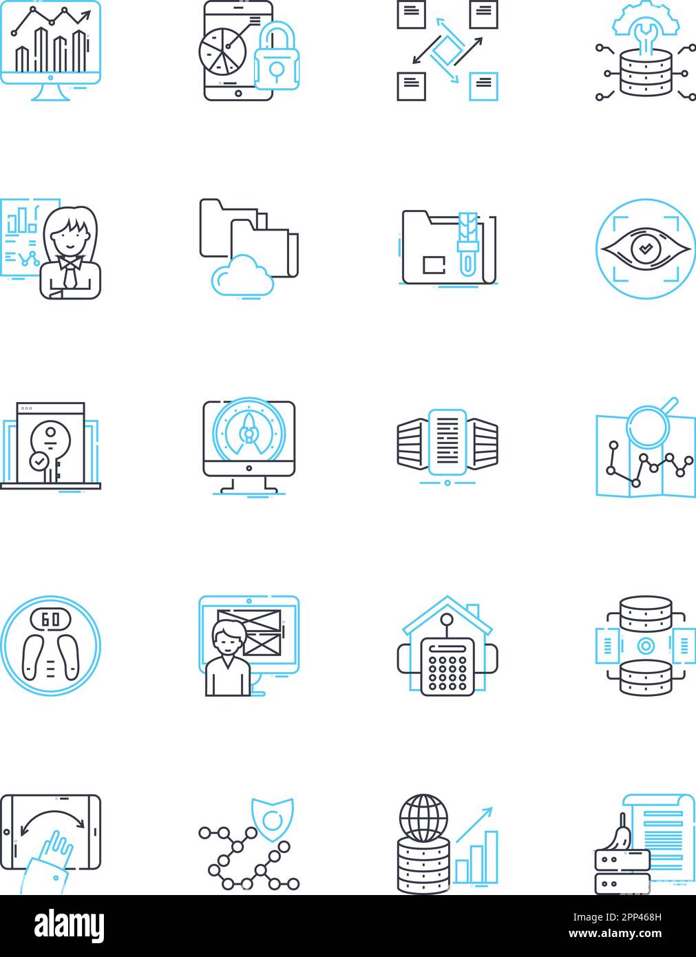 Data administration linear icons set. Management, Organization, Control ...
