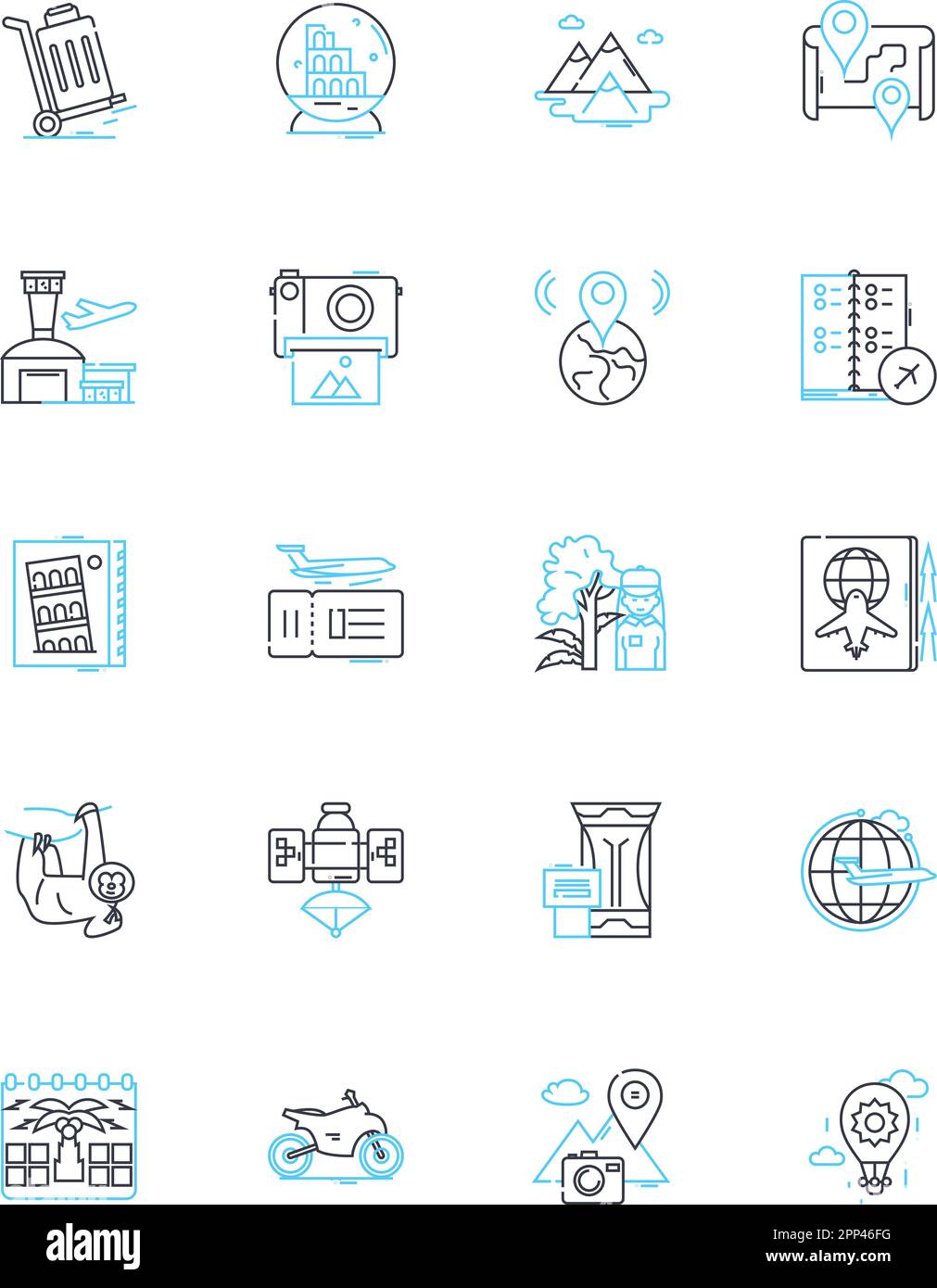 Landing strip linear icons set. Airport, Runway, Clearway, Tarmac, Apron, Taxiway, Airliner line vector and concept signs. Pavement,Jetway,Terminal Stock Vector