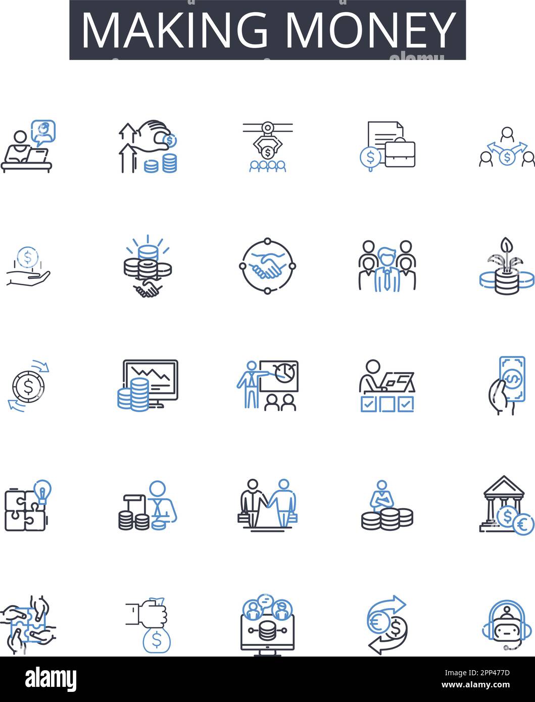 Making money line icons collection. Earning wages, Gaining profits ...