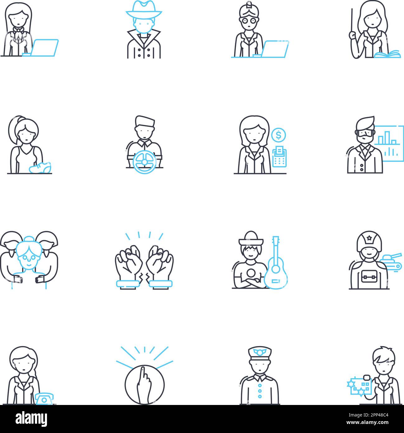 Marketing coordinator linear icons set. Strategy, Analytics, Campaigns, Coordination, Communication, Branding, Research line vector and concept signs Stock Vector