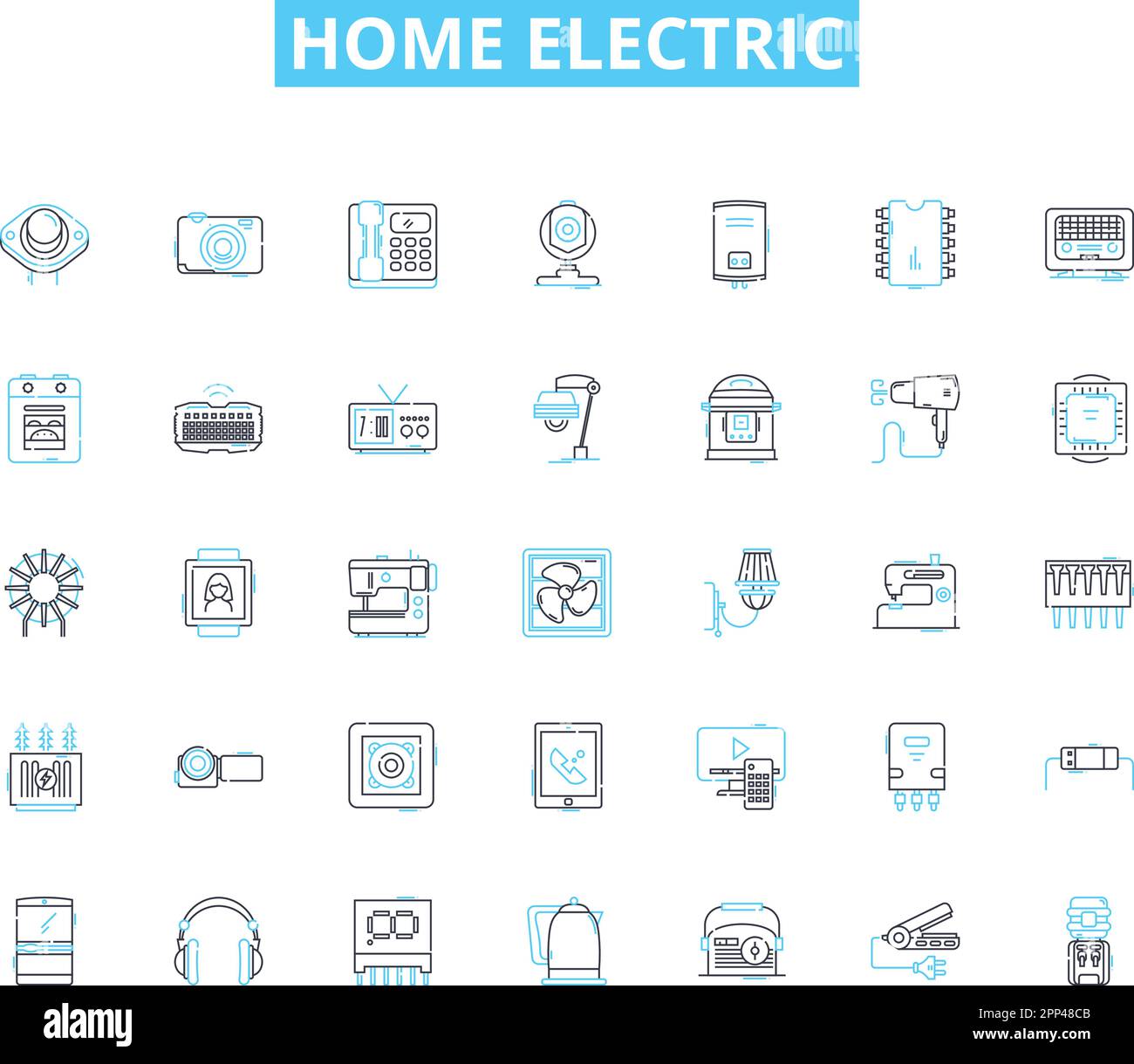 Home electric linear icons set. Voltage, Amperage, Wattage, Circuit, Outlet, Switch, Fuse line vector and concept signs. Breaker,Grounding,Neutral Stock Vector