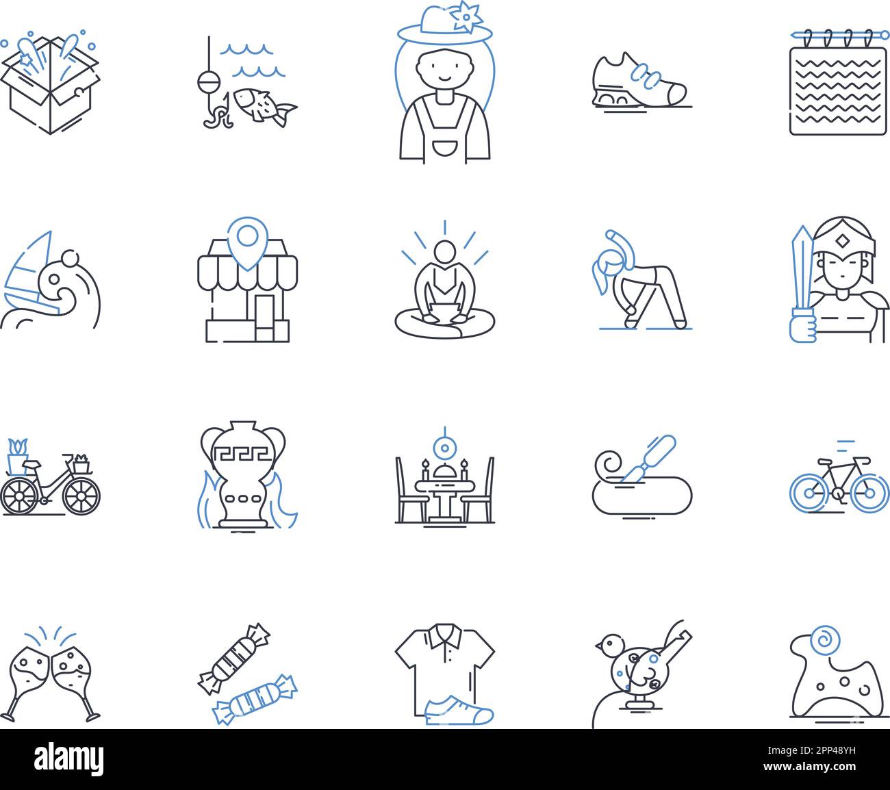 Hand-sewn line icons collection. Stitched, Tailored, Needlework, Craftsmanship, Embroidered, Artisanal, Handcrafted vector and linear illustration Stock Vector