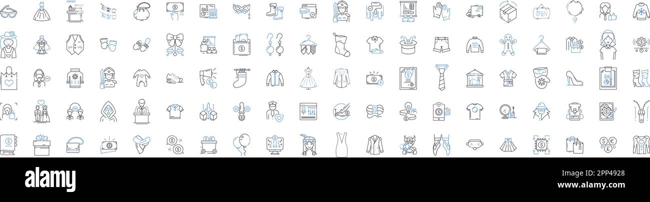 Clothing workshop line icons collection. Stitching, Sewing, Couture, Tailoring, Embroidery, Designing, Patterns vector and linear illustration Stock Vector