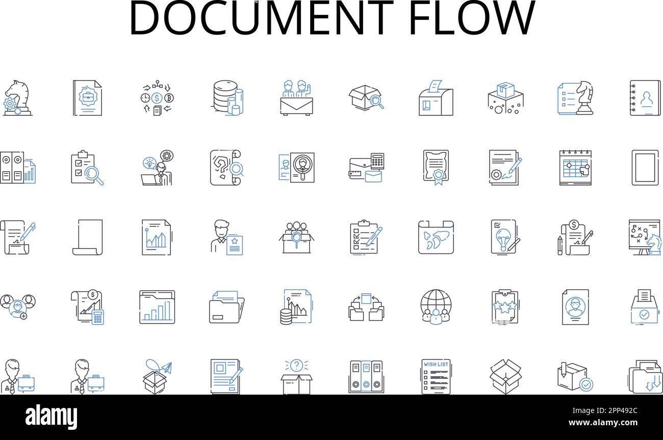 Document flow line icons collection. Powerful, Heavy, Durable ...