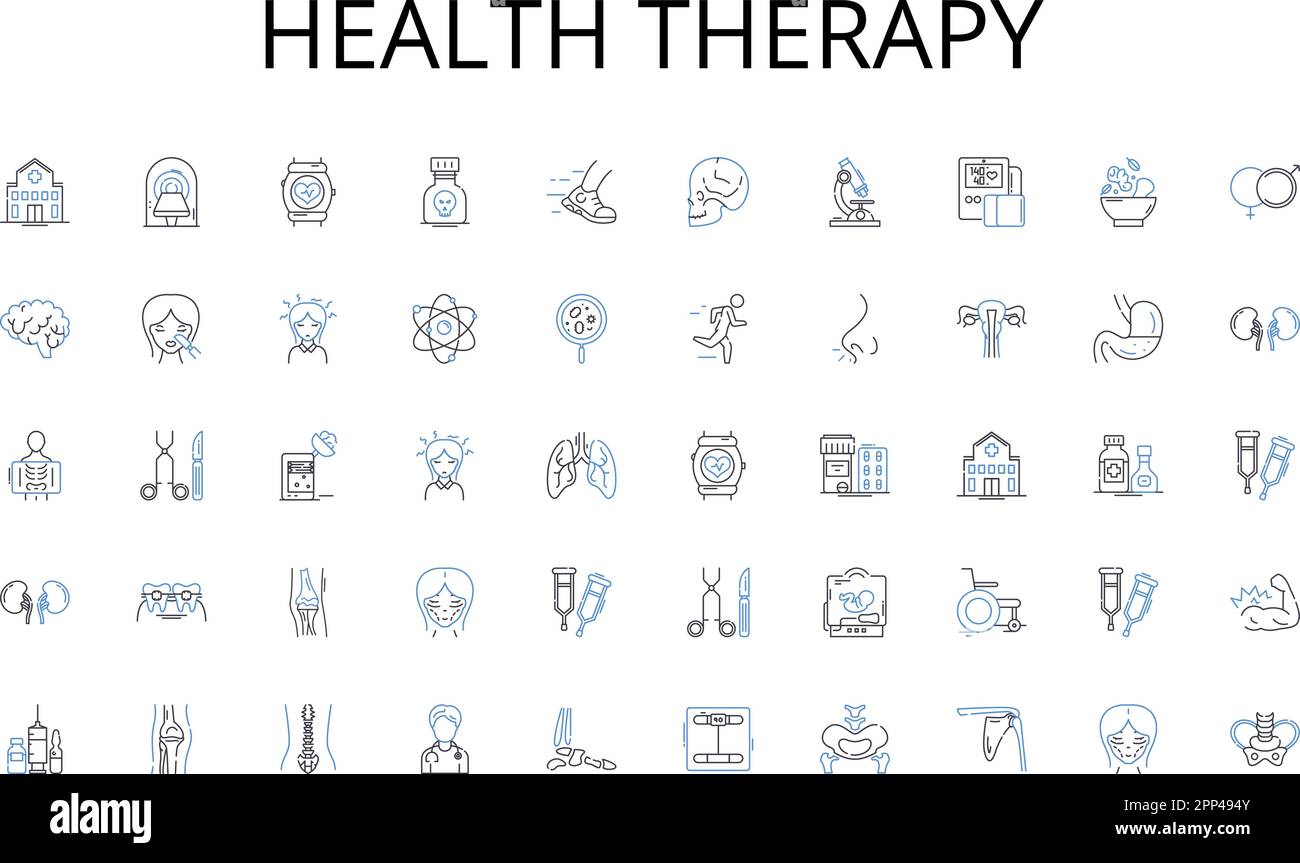 Health therapy line icons collection. Urban, Cityscape, Cosmopolitan, Downtown, Skyline, Contemporaneous, High-rise vector and linear illustration Stock Vector