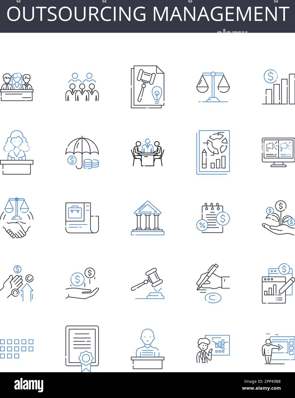 Outsourcing management line icons collection. Change management, Risk ...