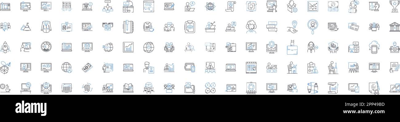 Company headquarters line icons collection. Central, Hub, Main, Administration, HQ, Principal, Center vector and linear illustration. Centralized Stock Vector