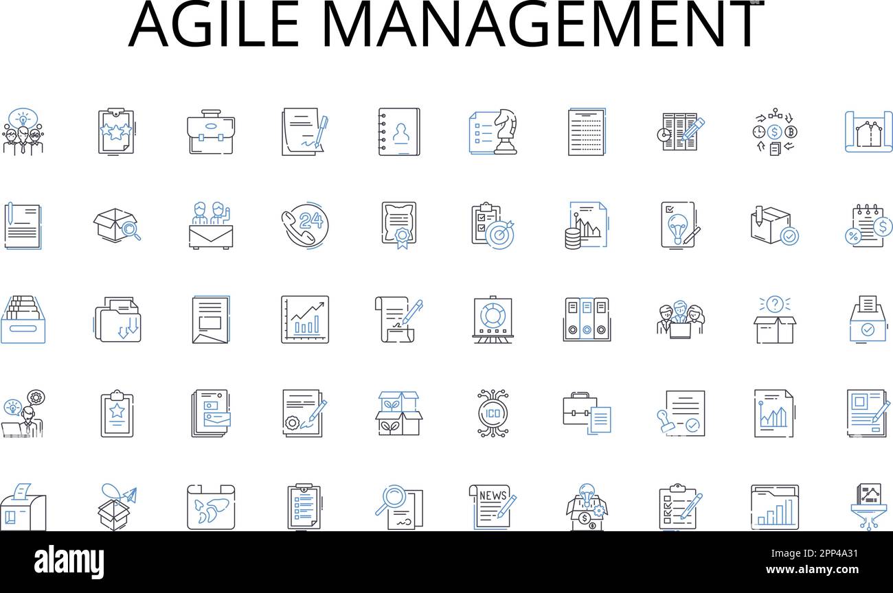 Agile management line icons collection. Speed, Engine, Performance, Transmission, Suspension, Aerodynamics, Design vector and linear illustration Stock Vector