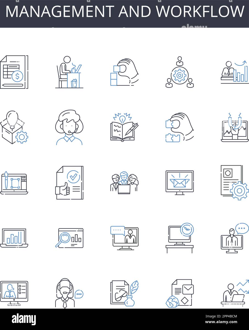 Management and workflow line icons collection. Persuasive, Charming ...