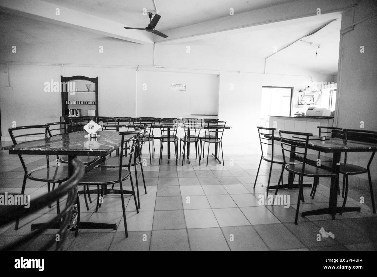 Dinning space of a restaurant in Maharashtra rural areas. Stock Photo