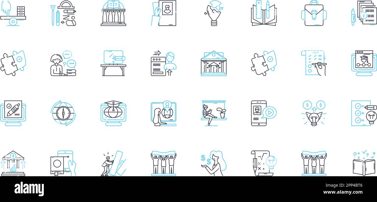 Corporate training linear icons set. Development, Growth, Learning, Success, Teamwork, Adaptability, Communication line vector and concept signs Stock Vector