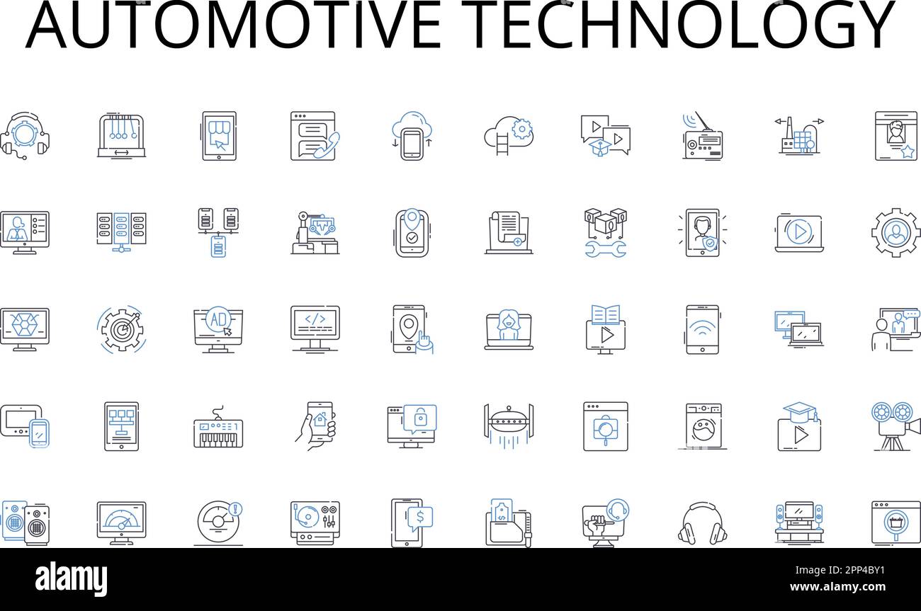 automotive technology line icons collection. Majestic, Serene, Endless, Grand, Pristine, Wilderness, Expansive vector and linear illustration Stock Vector