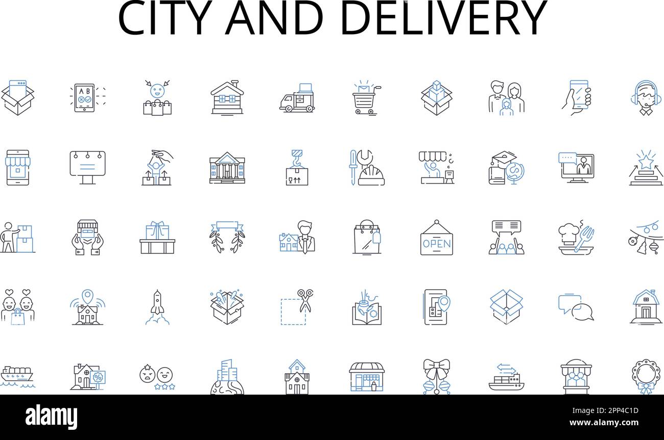 City and delivery line icons collection. Summit, Alpinist, Crampons, Challenging, Resilience, Expedition, Toughness vector and linear illustration Stock Vector