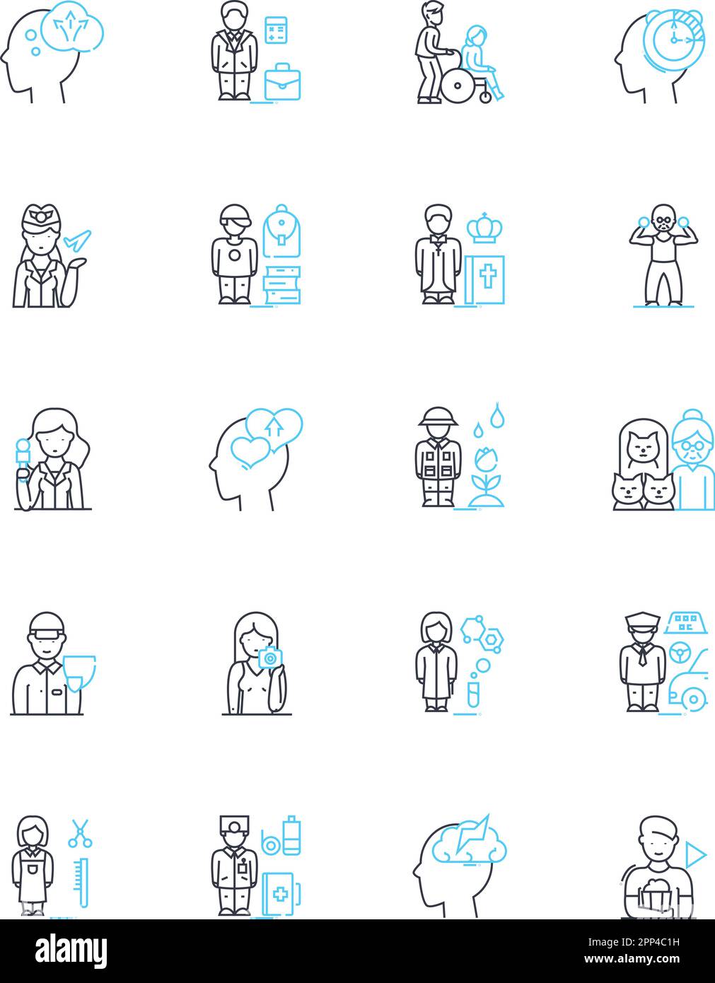 Neurology linear icons set. Synapse, Neurotransmitter, Cognition, Psychosis, Epilepsy, Dementia, Encephalitis line vector and concept signs. Brainstem Stock Vector