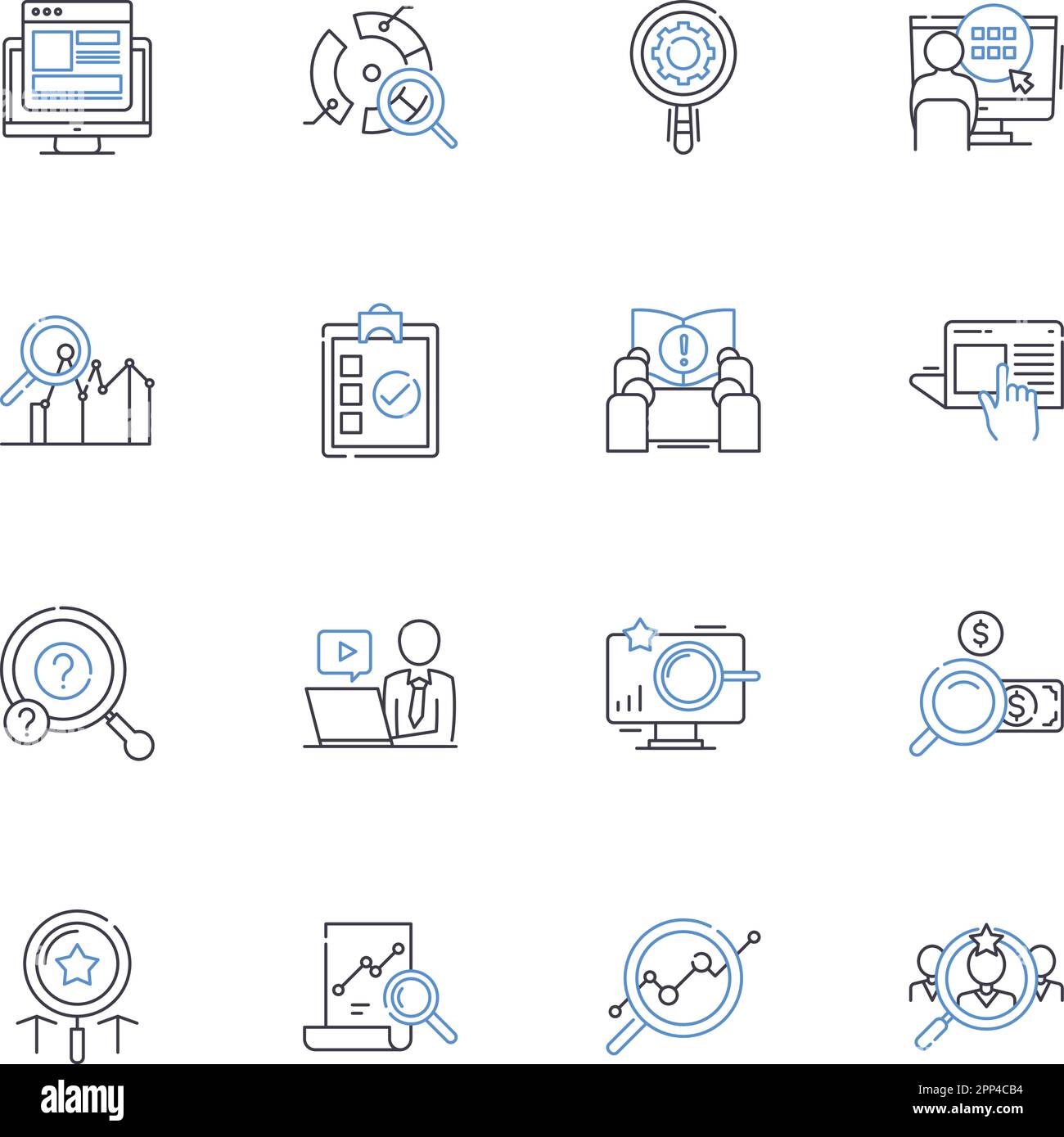 Assessment line icons collection. Evaluation, Testing, Grading, Analysis, Measurement, Benchmarking, Feedback vector and linear illustration. Scoring Stock Vector