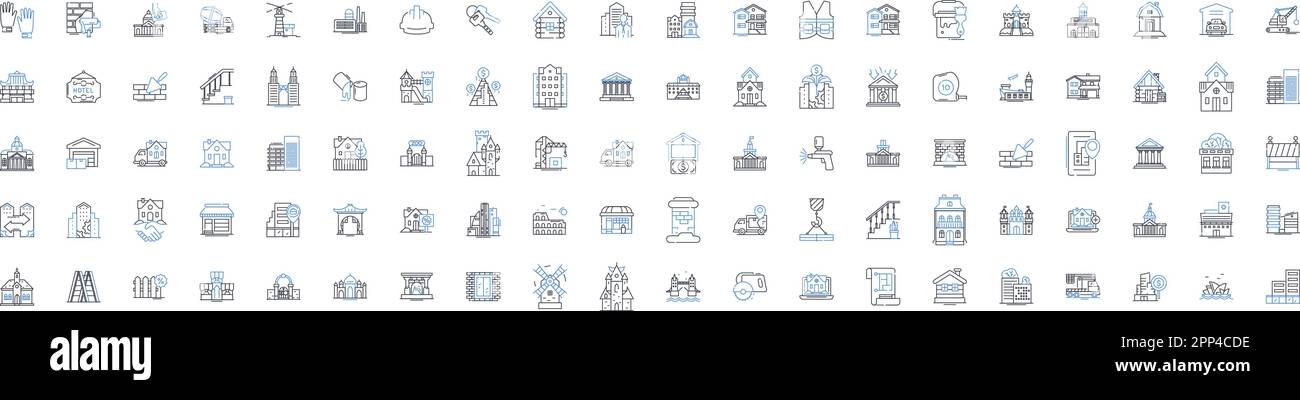 Property and estate line icons collection. Ownership, Investment, Valuation, Equity, Mortgages, Homeowners, Deeds vector and linear illustration Stock Vector