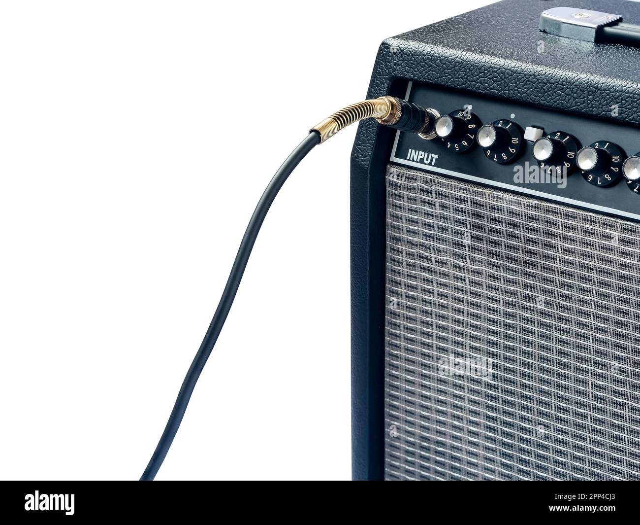 guitar amplifier with jack cable isolated on white background Stock