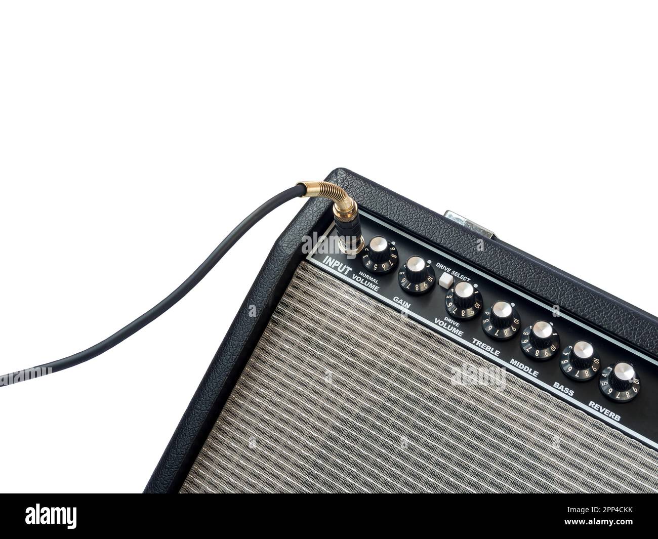 guitar amplifier with jack cable isolated on white background Stock
