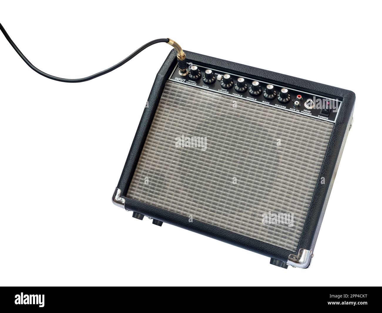 guitar amplifier with jack cable isolated on white background Stock